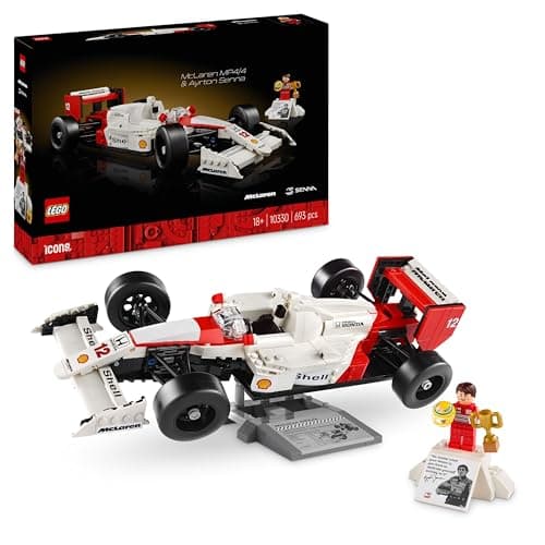 Image of LEGO Icons McLaren MP4/4 & Ayrton Senna Vehicle Set, F1 Race Car Model kit for Adults to Build with Race Driver Minifigure, Home or Office Desk Décor, Formula One Birthday Gifts for Men & Women 10330