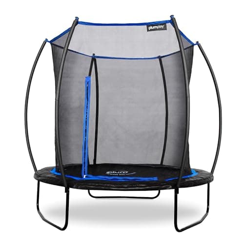 Image of Plum Play Outdoor Kids Circular Deluxe Trampoline with Safety Enclosure to Seperate the Jumper from the coated springs - Thick weather protected safety pad (8ft - 244cm)