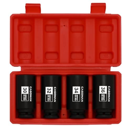 Image of CASOMAN 4 Pieces 1/2" Dr. Heavy Duty Impact Socket Set, 12-Point, Metric, CR-MO, 30,32,34,36mm, 1/2-Inch Drive Deep Spindle Axle Nut Impact Socket Set