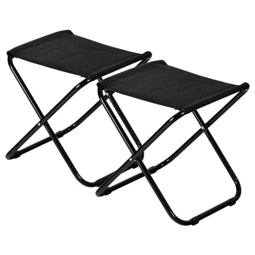 Image of Harbour Housewares Folding Stools - Black - Pack of 2 - Canvas Camping Stool Adults Small Portable Lightweight Outdoor Foldable Garden Seat for Fishing, Travelling, Picnics
