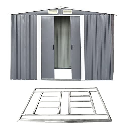 Image of Outdoor Storage Metal Garden Apex Roof Storage Shed 6ft x 4ft/8ft x 4ft/ 8ft x 6ft/10ft x 8ft Green Or Grey Color