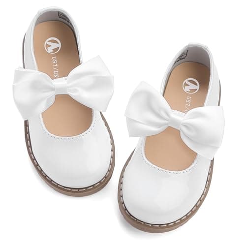 Image of FUPPIA Toddler Girl Dress Shoes-Little Girl Mary Jane Shoes School Uniform Shoes Wedding Party Casual Soft Walking White Size 6