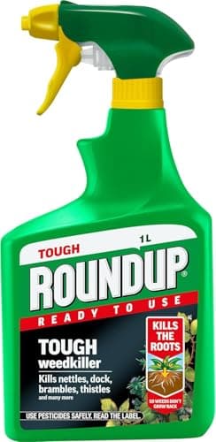 Image of Roundup Tough Ready to Use Weedkiller 1L | Fast Action Root Killer for Brambles Nettles Thistles & Dock Leaves | Visible Results in 24 Hours | Rainproof in 2 Hours | 1 Litre Trigger Spray