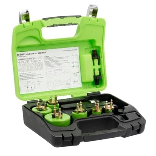 Image of Castlec INO-EK6 Professional Electrician's Holesaw Kit, Quick Change Arbor System, Green Case, 6 Cobalt Steel Saws 20-64mm, Snap-Fit Design