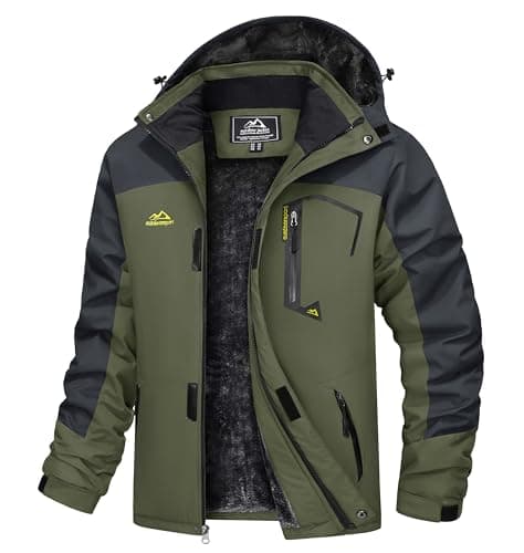 Image of TACVASEN Winter Jacket Men Waterproof Skiing Jacket Fleece Snowboarding Warm Outdoor Jacket Mens Ski Jacket with Hood Parka Army Green