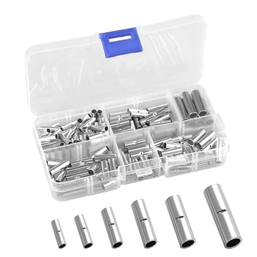Image of 100Pcs Non Insulated Butt Connectors Kit Uninsulated Wire Crimp Connector Butt Splice Connectors for 24-8 AWG Wire Seamless Copper Crimp Uninsulated Butt Splice Terminal for Electrical Repair Project