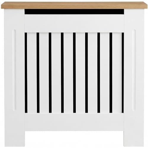 Image of Blisswood Radiator Cover Vertical Pattern Slatted Radiator Covers MDF Wood Heating Covers Wood Top Shelf For Living Room Home Bedroom (White, Small)