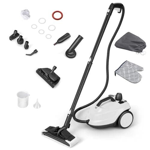 Image of COSTWAY Steam Cleaner, 2000W 1.8L Multipurpose Steam Mop with 13/15 Accessories, Portable Household Steamer Cleaning for Floors, Windows, Carpet, Autos and More (White)