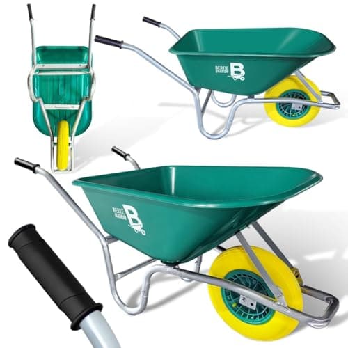 Image of Equimed Bertie 110L Heavy Duty Garden & Builders Wheelbarrow | Wheel barrow Puncture-Proof Solid Tyre | Green| Durable Polypropylene Tub | Garden, Soil, Gravel, Mulch & Tools