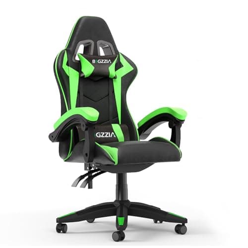 Image of Racingreat Ergonomic Gaming Chair with Adjustable Height, Reclining Feature, Headrest, and Lumbar Support for Adults (Basics, Green)