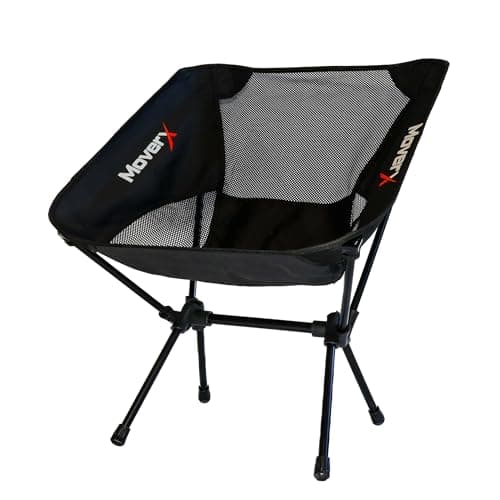 Image of MoverX Lightweight Folding Camping Chair, Portable Camp Chair for Outdoor, Fishing, Festivals, Picnic, Beach, 150kg Capacity, Black