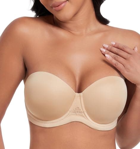 Image of DotVol Women's Multiway Strapless Bra Plus Size Full Figure Underwire Contour Pretty Back Bra(Beige,42D)