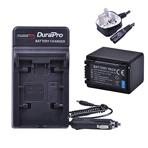 Image of DuraPro 1Pc 3900mAh VW-VBT380 VBT380 VW-VBT190 VBT190 Battery + AC Wall/Car Charger for Panasonic HC-V110, HC-V130, HC-V160, HC-V180, HC-V201, HC-V250,HC-V260,V720 V750 V770 V777 VX870 VX980 VX989
