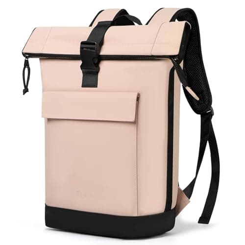 Image of Lekeinchi Rolltop Backpack for Men and Women, Elegant Laptop Backpack, Waterproof with 17 Inch Laptop Compartment, Large Travel Backpack, Daypack, School Backpack for Travel, University (Pink)