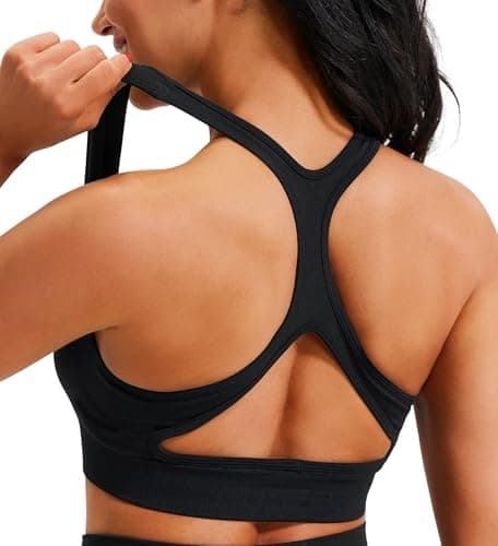 Image of JOYSPELS Women's Sports Bra Seamless 4-Way Stretch Yoga Top with Removable Pads for Gym, Workouts, Running Black XS