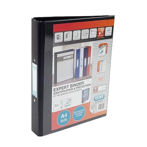 Image of Elba A4 2 O-Ring Binder, 25mm capacity, 30mm spine, Presentation Folder with Customisable Cover, Portrait, Black (Pack of 10)