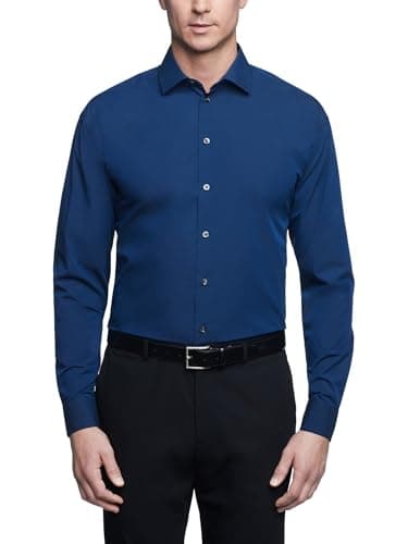 Image of Kenneth Cole Men's Solid Dress Shirts, Medium Blue, 16"-16.5" Neck 32"-33" Sleeve