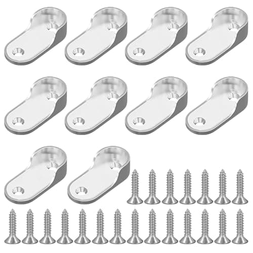 Image of 10 Pcs Oval Wardrobe END Supports Rail Brackets, 2 Hole 15 mm Wardrobe Rail Support, Oval Support Brackets with Screws, for Closet, Polished Chrome Finish