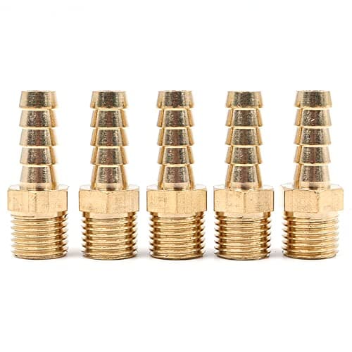 Image of Hsthe Sea 5 Pcs 8 mm to 1/4” BSP Solid Brass Hose Tail Connector Barbed to BSP Male Thread,Pond/Pool/Hose Pipe Adapter