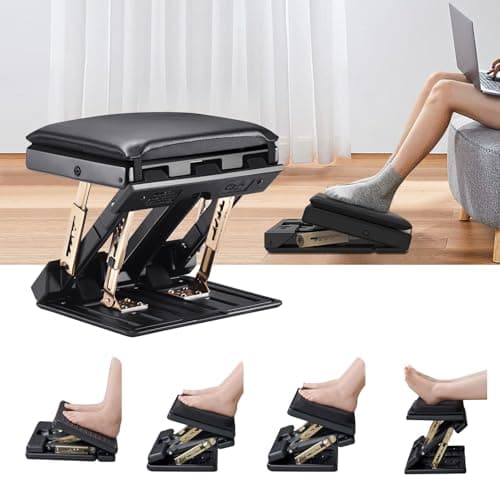 Image of Ovshnrr Foot Rest Under Desk Ergonomic Foot Rest 4 Level Height Adjustable Folding Footstool Non-Slip Foot Leg Rest with Massage Function Soft Pads Max Load 120 Pounds for Car Office Home Gaming