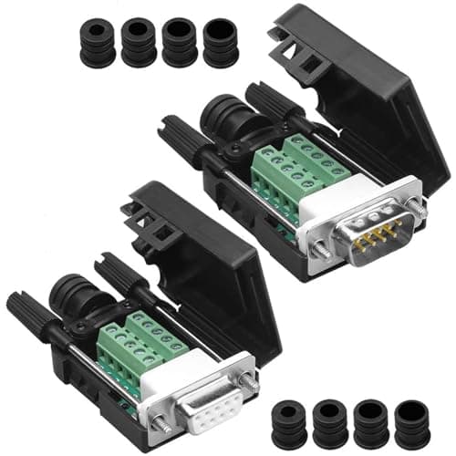 Image of PENGLIN 2PCS DB9 Solderless RS232 D-SUB Serial to 9-pin Port Terminal Adapter Connector Breakout Board with Case Long Bolts Tail Pipe (Male+Female)
