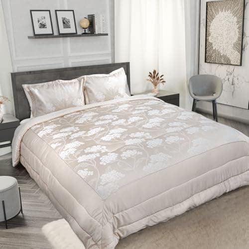 Image of Emma Barclay Blossom - Embellished Jacquard Quilted Bedspread Set in Cream - To Fit Double/King
