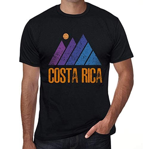 Image of ONE IN THE CITY Men's Graphic T-Shirt Mountain Costa Rica Eco-Friendly Limited Edition Short Sleeve Tee-Shirt Vintage Birthday Gift Novelty Deep Black XS