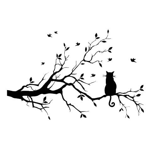 Image of Black Tree Branches Wall Stickers Nursery Leaves, DIY Removable Vinyl Wall Art Wallpaper Decal Mural Home Decor for Living Room, Bedroom, and Farmhouse Decor (Cat)