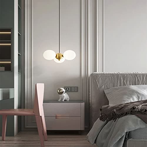 Image of XAZLBIW 3or4Lights Modern Pendant Light Fixture Chandelier G9 Base Minimalist White Globe Glass Lampshade Dining Kitchen Living Room Bedroom Lighting(3 Gold Heads)