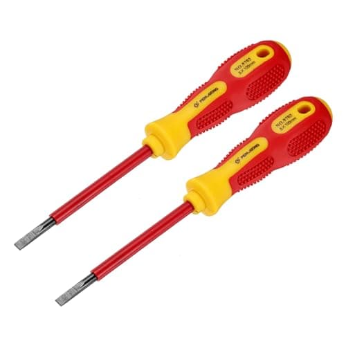 Image of sourcing map 2pcs 1000v Insulated Electrician Screwdriver 5x100mm CR-V Magnetic Slotted Flat Head Insulation Screwdrivers