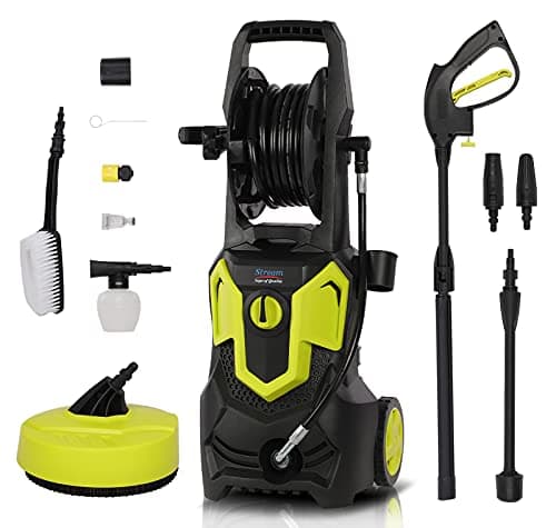 Image of Stream Pressure Washer, 1650W 135Bar 420L/H Portable Pressure Washer Jet Washer with Patio Cleaner, Power Pressure Washers with Snow Foam Water Tank Adjustable Nozzle for patio and Car