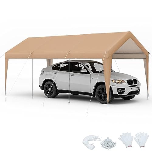 Image of COSTWAY 3mx6m Carport, Heavy Duty Galvanized Car Canopy with Waterproof Tear Resistance Cover, 8 Legs & Ball Bungees, Garage Boat Shelter Party Tent for Outdoor Garden