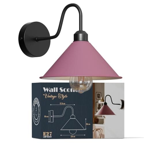 Image of Led Wall Lights Indoor Modern Pink 22cm Cone Shaped Shade Swan Neck Led Sconce Fittings Not Battery Operated Wall Lamp for Living Room, Bedroom, Hallway