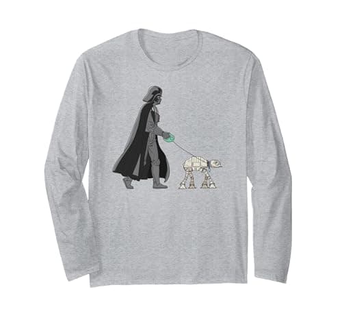 Image of Star Wars Darth Vader The Dog Walker Meme Long Sleeve T-Shirt, Adult Unisex, Heather Grey, XX-Large