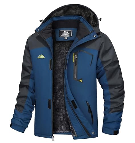 Image of TACVASEN Winter Jacket Men Waterproof Skiing Jacket Fleece Snowboarding Warm Outdoor Jacket Mens Ski Jacket Denim Blue Parka