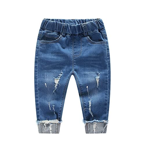 Image of KIDSCOOL SPACE Baby Ripped Jean,Toddler Elastic Waist Distressed Denim Pants,Light Blue,18-24 Months