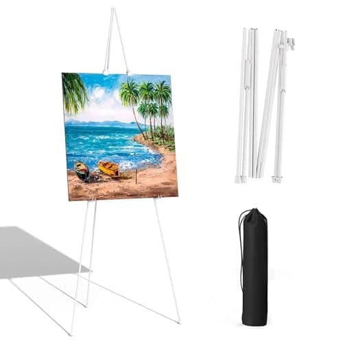 Image of Hniuyun White Easel Stand for Wedding Sign & Poster, Collapsible Portable Easel Tripod,168cm Tall Adjustable Metal Display Stand for Display Show, Painting, Canvas