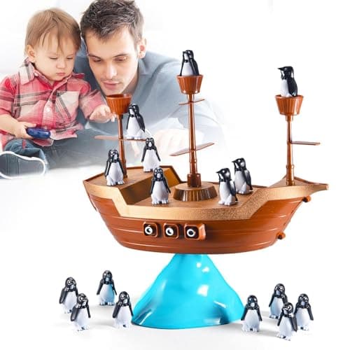 Image of Générique Pirate Ship Balance Toy, ABS | Penguin Stacking Game, Balance Game Toy, Interactive Family Party - For Kids, Parents, Friends, Home, School, Group Activity Use