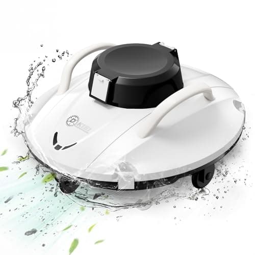 Image of DKIEI Automatic Pool Cleaners, 5000mAh Cordless Robotic Pool Vacuum for Ground/In-ground Pools, 180mins Runtime, Self-parking, Slope and Waterline Cleaning, Powerful Suction Pool Clean, White