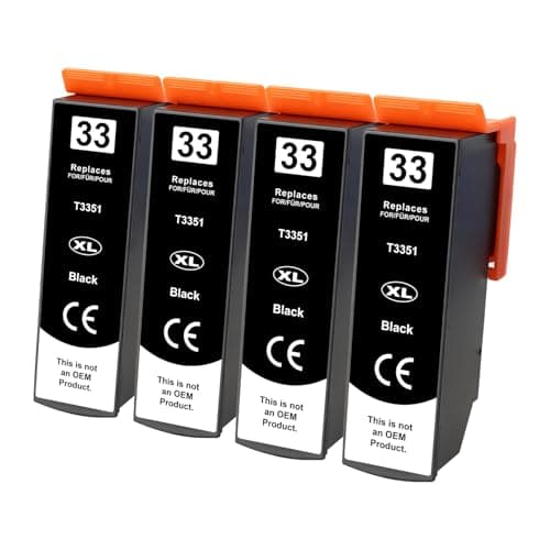 Image of 4 x 33XL Black Printer Cartridges Compatible with Epson 33XL 33 XL Black for Epson Expression Premium XP-530 XP-540 XP-7100 XP-900 XP-630 XP-635 XP-640 XP-645 XP-830
