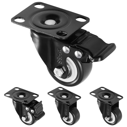 Image of H&S Heavy Duty Castor Wheels - Set of 4 50mm (2") Castors - Rubber Swivel Trolley Wheels for Furniture - Lockable Caster With Brakes - Outdoor Casters - Wheel for Appliance or Bed
