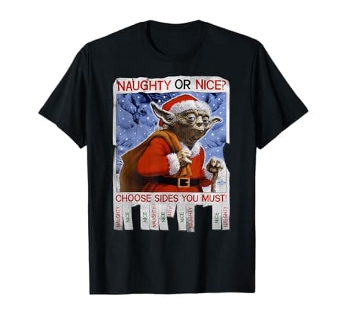 Image of Star Wars Yoda Naughty Or Nice Flyer Christmas T-Shirt T-Shirt