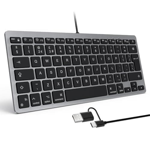 Image of OMOTON Wired Keyboard for Mac with Dual Interface, USB and Type-C Mini Keyboard Compatible with Apple Mac Pro, iMac, Mac Mini, MacBook Pro/Air, QWERTY UK Layout, Space Gray