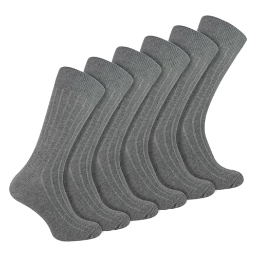 Image of 6 Pairs Multipack Mens Ribbed Dress Socks | Sock Snob | Breathable Crew Cotton Socks (6-11, Light Grey)