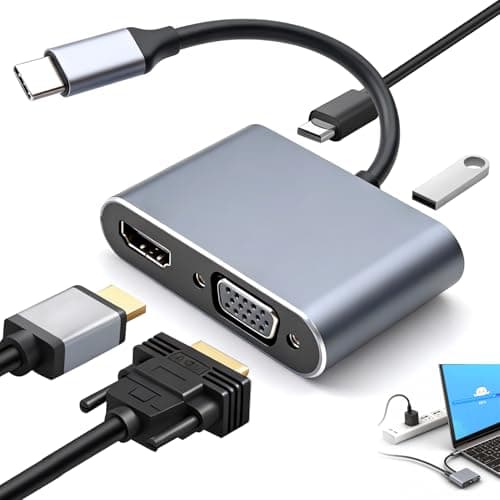 Image of 4-in-1 USB C to VGA HDMI Adapter 4K 1080P Multiport Hub for Laptop 100W PD Fast Charging 5Gbps USB 3.0 Data Port for MacBook Pro/Air Chromebook Pixel Dell XPS HP Samsung Galaxy Huawei and More