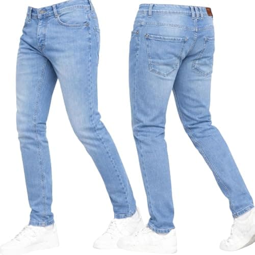 Image of Crosshatch Stretch Slim Fit Jeans Mens Denim Designer Trousers Pants Light Wash 34W X 32L