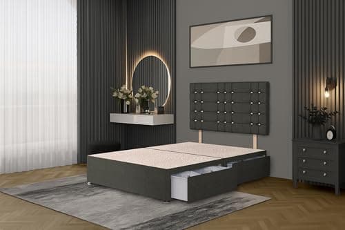 Image of Bed Centre Bliss Grey Linen Divan Base with Optional Drawers and Headboard (6FT Super King, 4 Drawers with Headboard)