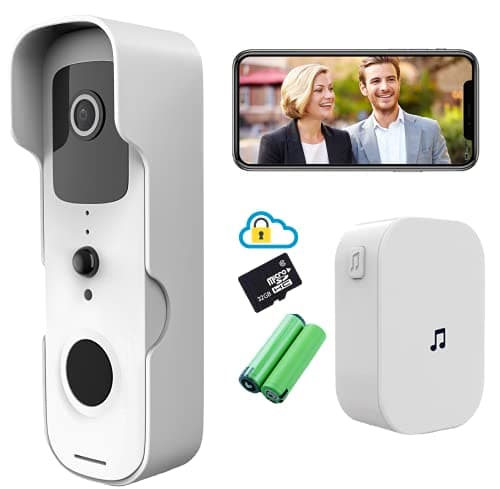 Image of 1080P HD Smart Video Doorbell Camera Wireless Battery Powered WiFi Home Security Door Camera Motion-Activated Push Alert Live-View Night-Vision Waterproof Two-Way Talk with Chime Bell and 32GB SD Card