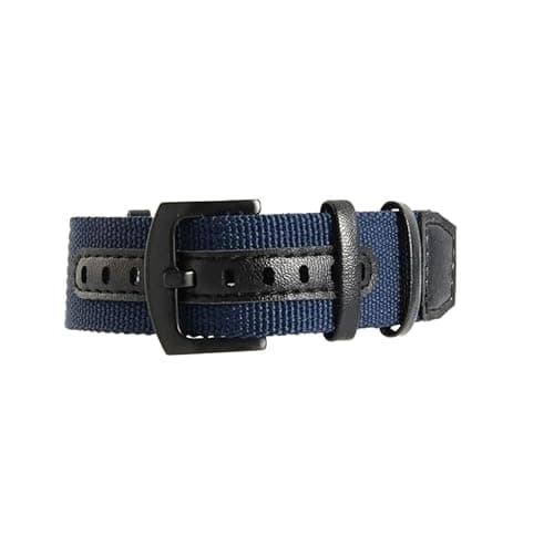 Image of ROUHO Nylon & Leather Hybrid Watch Strap Comfortable Durable Fabric Replacement Watchband for Hamilton Khaki Field Khaki Aviation-Blue + Black 20mm