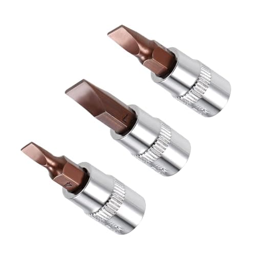 Image of CoCud FD4/FD5.5/FD7 Slotted Bit Socket 1/4" Drive S2 Steel CR-V Power Impact Socket Flat Head Screwdriver Bits - (Applications: for Fastening Machinery Screws), 3-Pieces